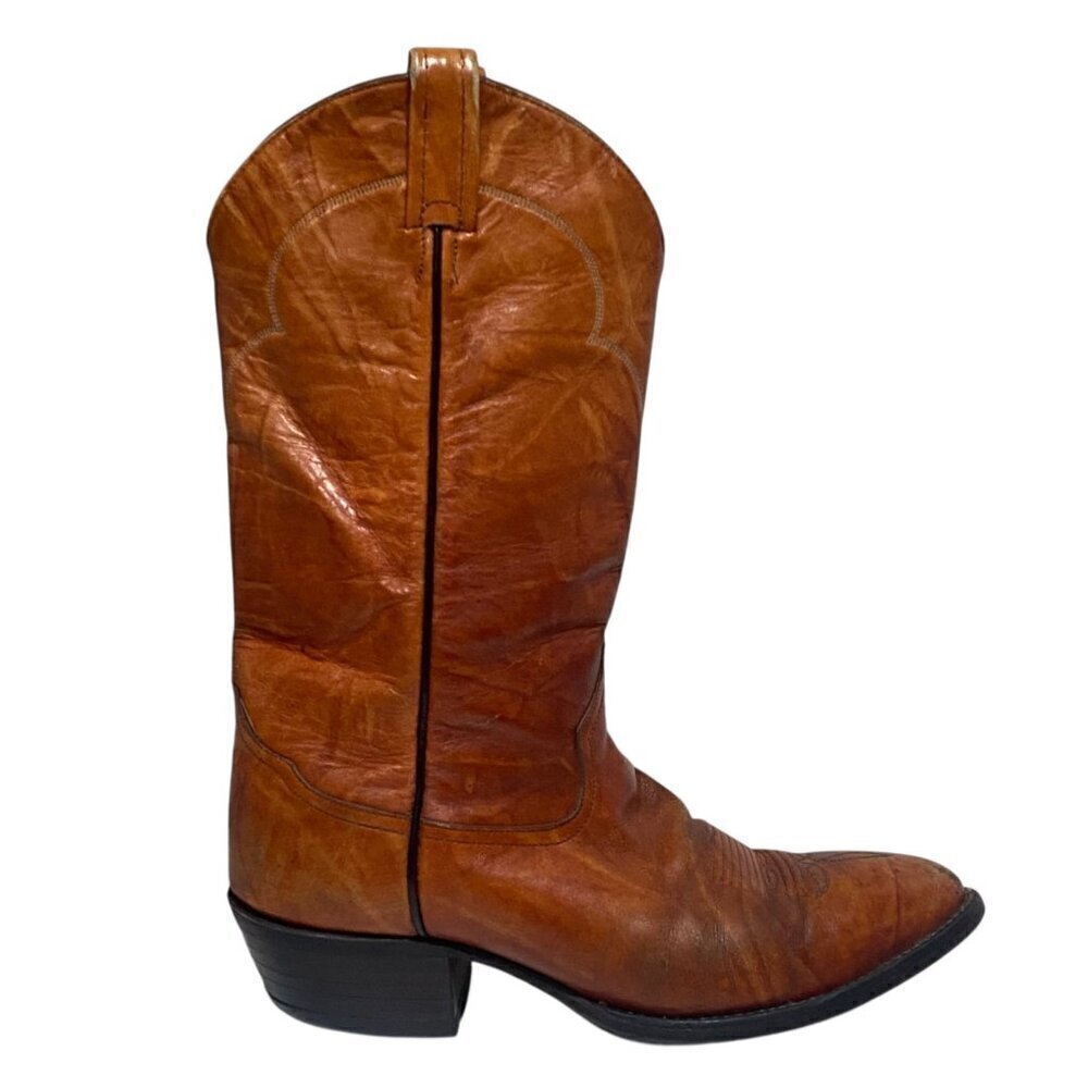 Vintage Tony Lama Leather Cognac Brown Cowboy Boots Size 9.5 Mens